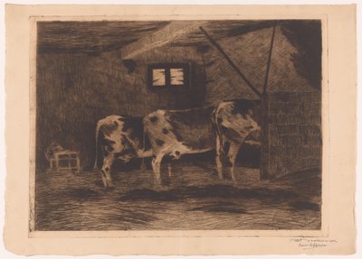 Tre kor i en ladugård, sedd bakifrån av Omer Coppens