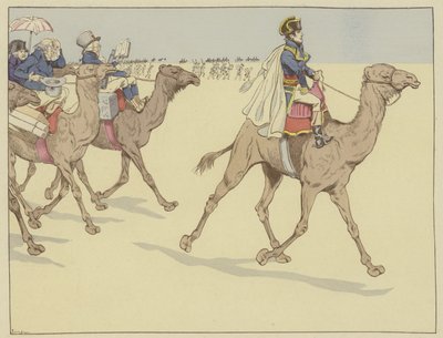 Anlände till faraonernas land gick Napoleon överallt följt av en kommission av forskare och konstnärer som aldrig hade ridit på en kamel, 1 juli 1798 av Onfray de Breville Job