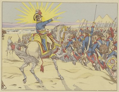 Napoleon inspirerade sina trupper i slaget vid pyramiderna, Egypten, 21 juli 1798 av Onfray de Breville Job