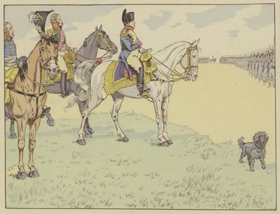 Napoleon granskar den franska armén efter att ha undertecknat fördragen i Tilsit, 7 juli 1807 av Onfray de Breville Job