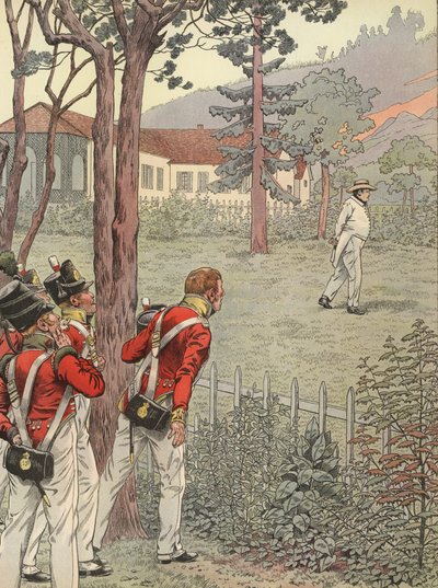 Napoleon gick i sin trädgård när han var fånge i St Helena av Onfray de Breville Job
