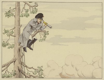 Napoleon tittar på slaget vid Aspern-Essling från toppen av ett träd på ön Lobau, 22 maj 1809 av Onfray de Breville Job