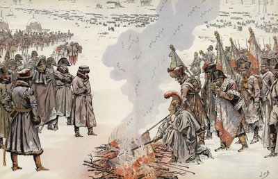 Napoleons ryska fälttåg, bränning av standarderna, 23 november 1812. av Onfray de Breville Job
