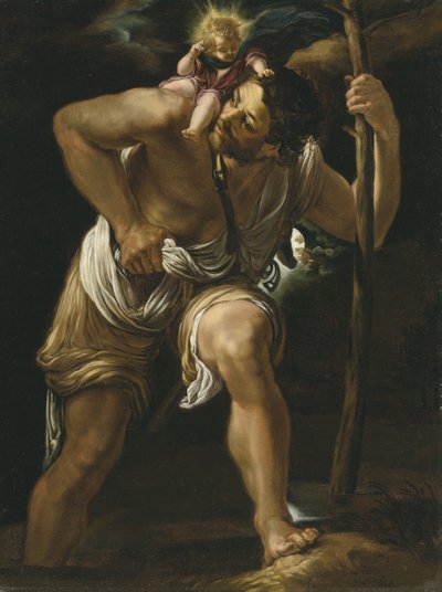 Den helige Christopher som bär Kristus. av Orazio Borgianni