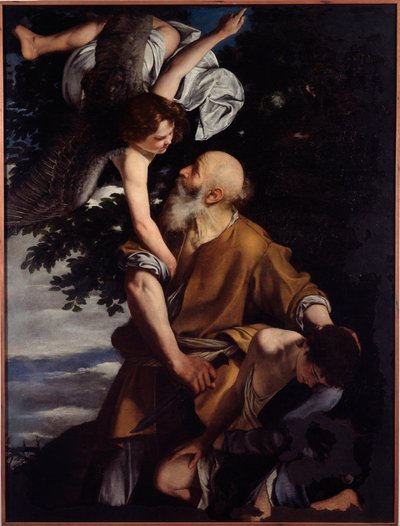 Binding av Isaac (olja på duk av Orazio Gentileschi