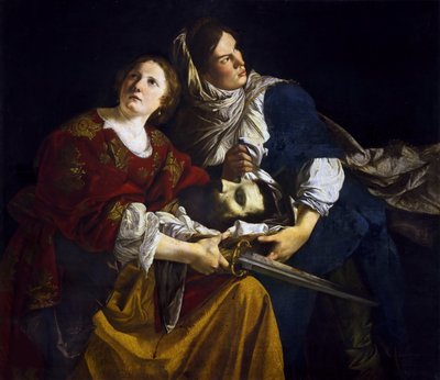 Judith och hennes tjänarinna med huvudet av Holofernes, ca. 1610. av Orazio Gentileschi