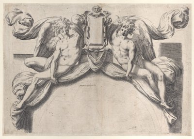 Två änglar som stödjer en kartusch eller sköld, 1568-77., 1568-77. av Orazio de Sanctis