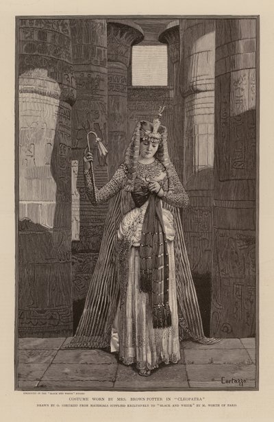 Dräkt buren av Cora Urquhart Brown-Potter i Cleopatra (gravyr) av Oreste Cortazzo