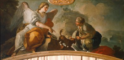 Tobias och ängel, av Oronzo Tiso (1726-1800) av Oronzo Tiso
