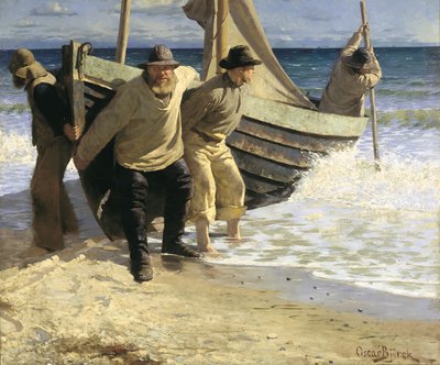Sjösättning av båten. Skagen av Oscar Gustaf Bjorck