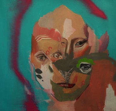 Ett misslyckat försök att måla ett porträtt, 2020-23 (akryl, olja och sprayfärg på duk) av Oscar Nin