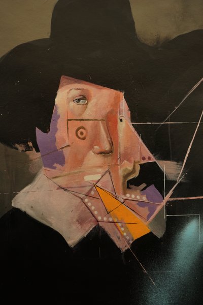 Detalj av Remembering Rembrandt, 2019-24 (olja och akryl på duk) av Oscar Nin