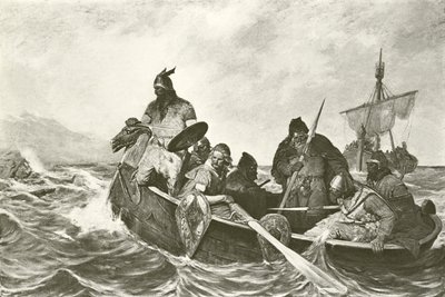 Leif Ericson utanför Vinelands kust (djuptryck) av Oscar Wergeland