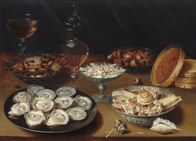 Rätter med ostron, frukt och vin, ca. 16201625. av Osias Beert the Elder