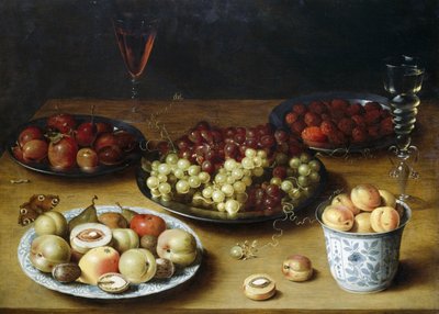 Stilleben med frukt och glas, av Osias Beert (1580-1624), olja på trä av Osias the Elder Beert
