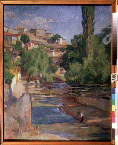 ""Landskap med bro och flod"" Målning av Osip Emmanuilovich Braz (1872-1936) 1912 Statens konstmuseum, Tomsk av Osip Emmanuilovich Braz