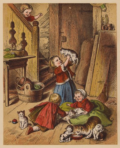 Little Kittens (färglitografi) av Oskar Pletsch