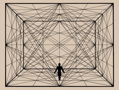 Figur i rymden med plangeometri och rumsliga avgränsningar, 1924-1925. av Oskar Schlemmer