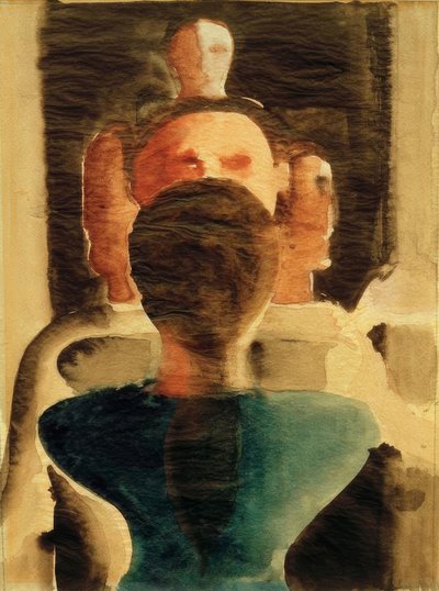 Koncentrisk grupp med en kvinnlig figur bakifrån av Oskar Schlemmer