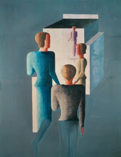 Fyra figurer och en kub av Oskar Schlemmer