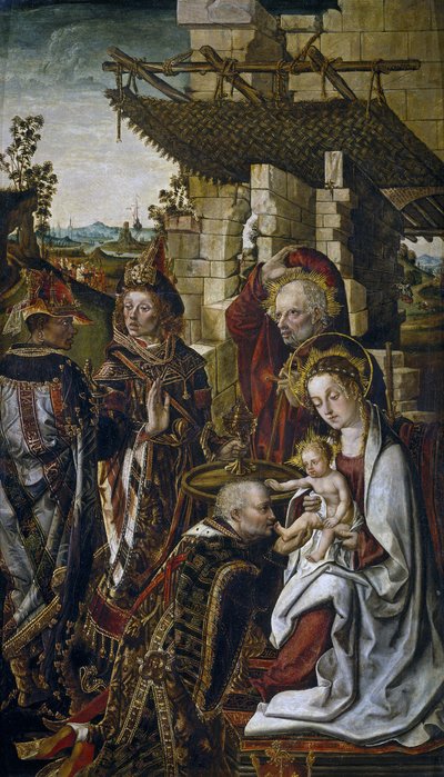 Tillbedjan av Magi, ca. 1490-1499 av Osona