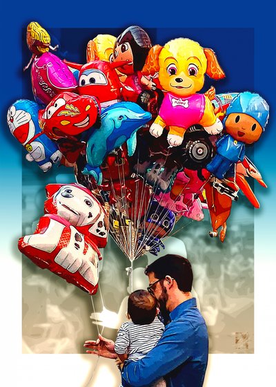 Ballonger med texten ”Grattis pappa och bebis” av Osvaldo Russo
