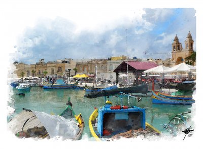 Den livliga hamnen på Malta av Osvaldo Russo