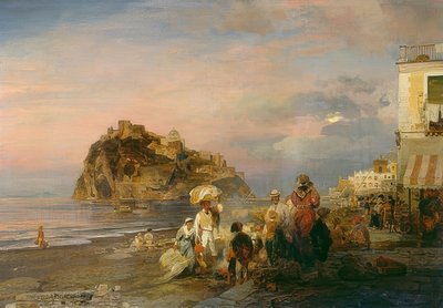 Kvällsstrand nära Ischia. 1879 av Oswald Achenbach