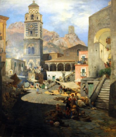 Tyska: Marknadsplats för Amalfi av Oswald Achenbach