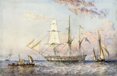 Fartyget HMS "Rattlesnake" (1822). Akvarell 1853 av Sir Oswald Walter Brierly (1817-1894). av Oswald Walters Brierly