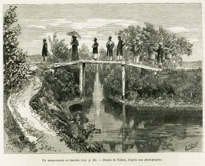 En missionär i sin tur. Gravyr av Tofani, för att illustrera historien Trente mois au Tonkin, 1884, av doktor Paul Hocquard, i le tour du monde 1890, under ledning av Edouard Charton (1807-1890), Hachette, Paris. av Oswaldo Tofani