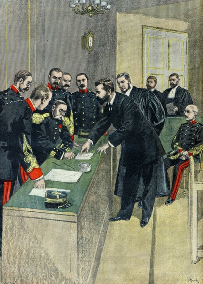 Alphonse Bertillon vid rättegången mot Alfred Dreyfus av Oswaldo Tofani