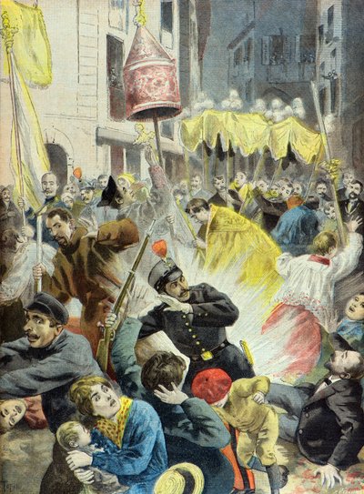 Anarkistattack mot Corpus Christi-processionen i Barcelona av Oswaldo Tofani