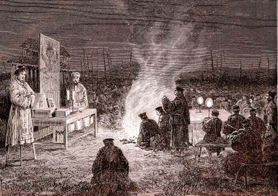 Begravningsceremoni i Sou-Tcheou, Kina. 1874 (gravyr) av Oswaldo Tofani