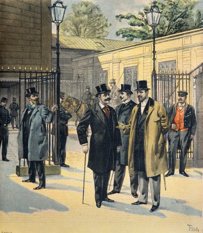 Deputeradekammaren, porträtt av Paul de Cassagnac , Lucien Millevoye och Paul Deroulede 1898 (Gravyr) av Oswaldo Tofani
