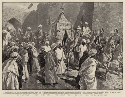 Den årliga pilgrimsfärden till Mecka, den heliga mattans avgång från Jeddah av Oswaldo Tofani