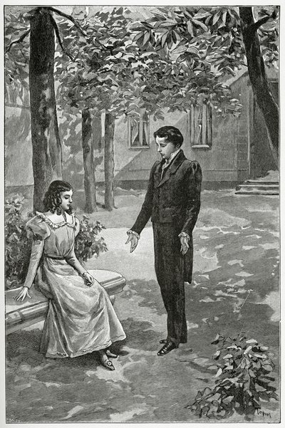 Victor Hugo förklarar sin kärlek till Adèle Foucher, 1800-talet (bw-gravyr) av Oswaldo Tofani