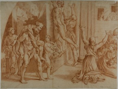 Branden i Borgo (recto); Liten skiss av branden i Borgo (verso) av Ottaviano Dandini