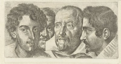 Portret van Cosimo Orsino, Cesare Bartolotti, Sigmund Laire och en självportret av Ottavio Leoni av Ottavio Mario Leoni