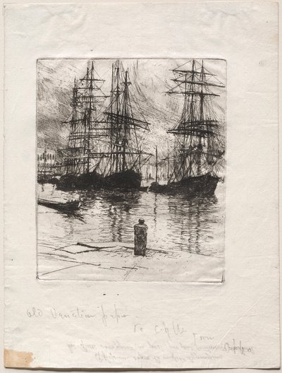 Tre skepp, Venedig, 1880. av Otto H. Bacher
