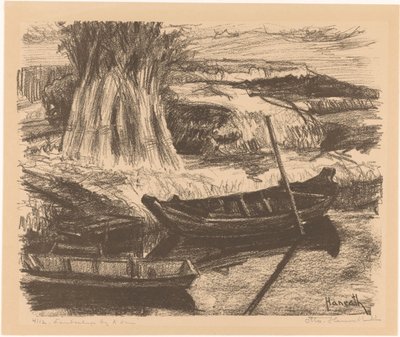 Landskap nära Amsterdam (originaltitel på objekt) av Otto Hanrath (signed by artist)