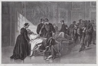 Kung Wilhelm I av Preussen möter sårade soldater i Palais de Versailles, Frankrike, fransk-preussiska kriget av Otto Johann Heinrich Heyden