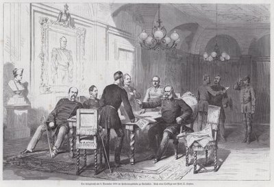 Preussiska arméchefer håller ett krigsråd i Versailles, fransk-preussiska kriget, 6 december 1870 (gravyr) av Otto Johann Heinrich Heyden