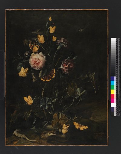 Blommor, insekter och reptiler, 1673 av Otto Marseus  van Schrieck