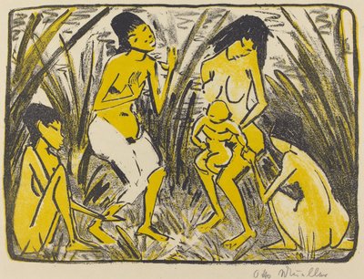 Fyndet av Moses (Auffindung des Moses), c.1920 (litografi i svart och guld) av Otto Mueller