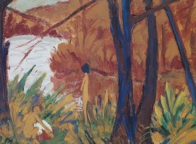 Skogssjö med två filar. 1915 av Otto Mueller