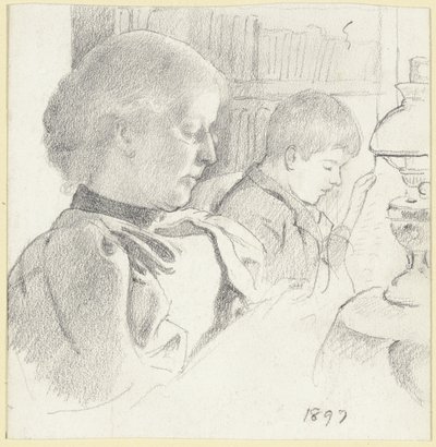 Luise Scholderer och Victor läser av Otto Scholderer