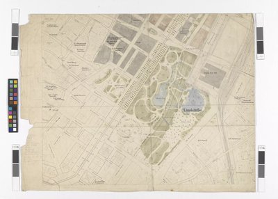 Allmän regleringsplan: kartbladsutsnitt av den östra delen av innerstaden och Ringstraße, stadsparken och den centrala saluhallen av Otto Wagner