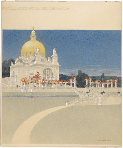 S:t Leopolds kyrka på Steinhof, tävlingsprojekt, perspektiv av Otto Wagner