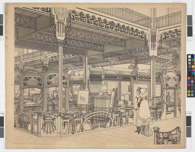 Världsutställningen i Paris, grupp VI: ingenjörsväsen och järnvägar på Champ-de-Mars, perspektiv av Otto Wagner